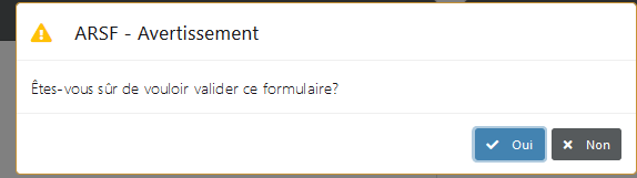 Ecran avertissement avant validation