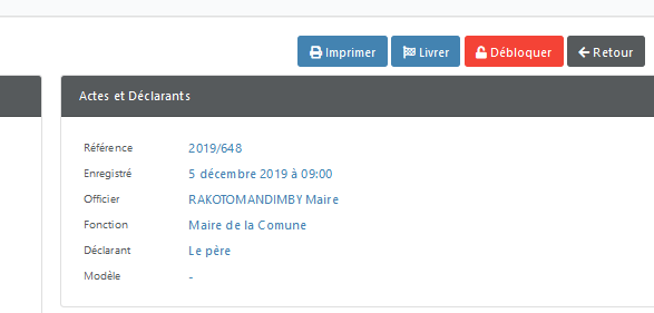 Ecran avec bouton Livrer