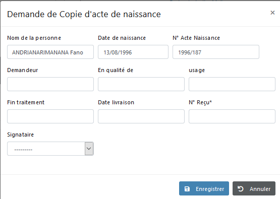 Ecran Demande copie