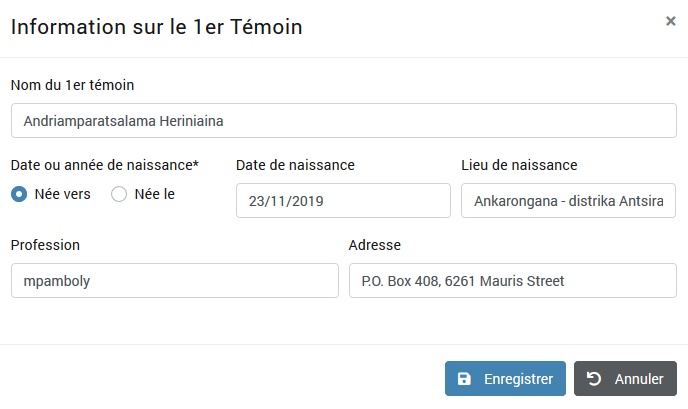 Informations 1er témoin
